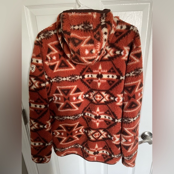 Ariat REAL Berber Women’s Sz L Orange Aztec Geometric Sherpa Southwestern - Picture 2 of 7